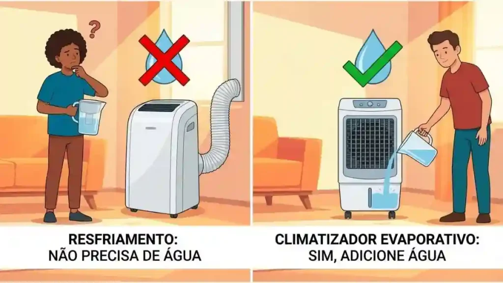 É preciso colocar água no ar-condicionado portátil